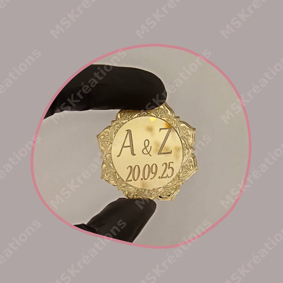 Lot Pastille dentelle Ronde Initiales & Date x10